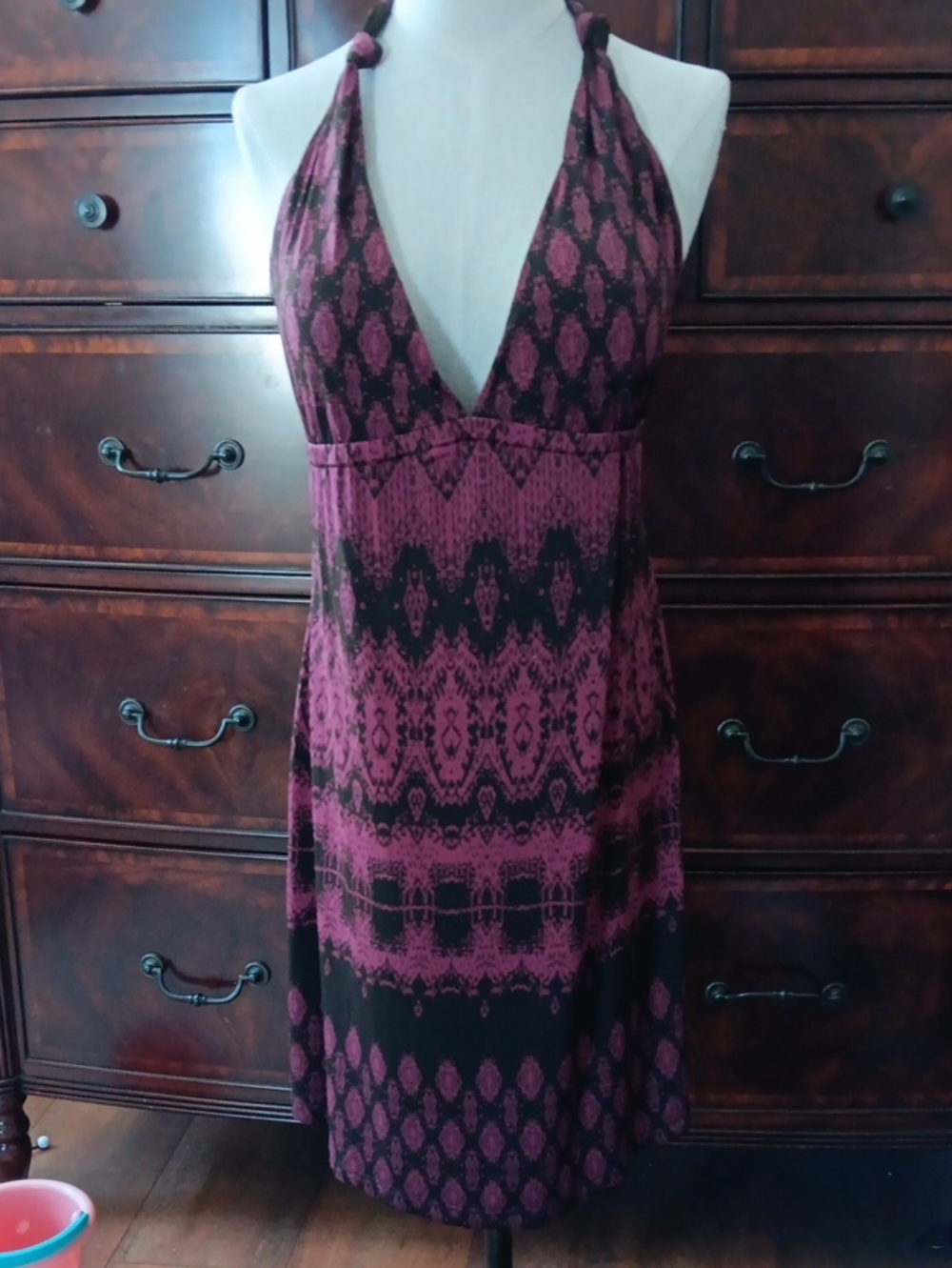 Charlotte Russe Berry and Black Halter Ikat Dress - Picture 2 of 7